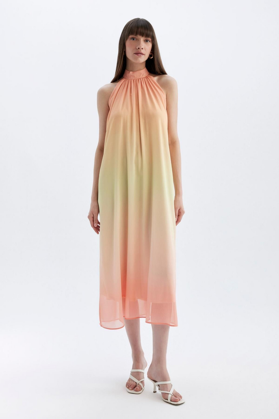 DEFACTO A-Line Halter Neck Gradient Chiffon Sleeveless Maxi Dress