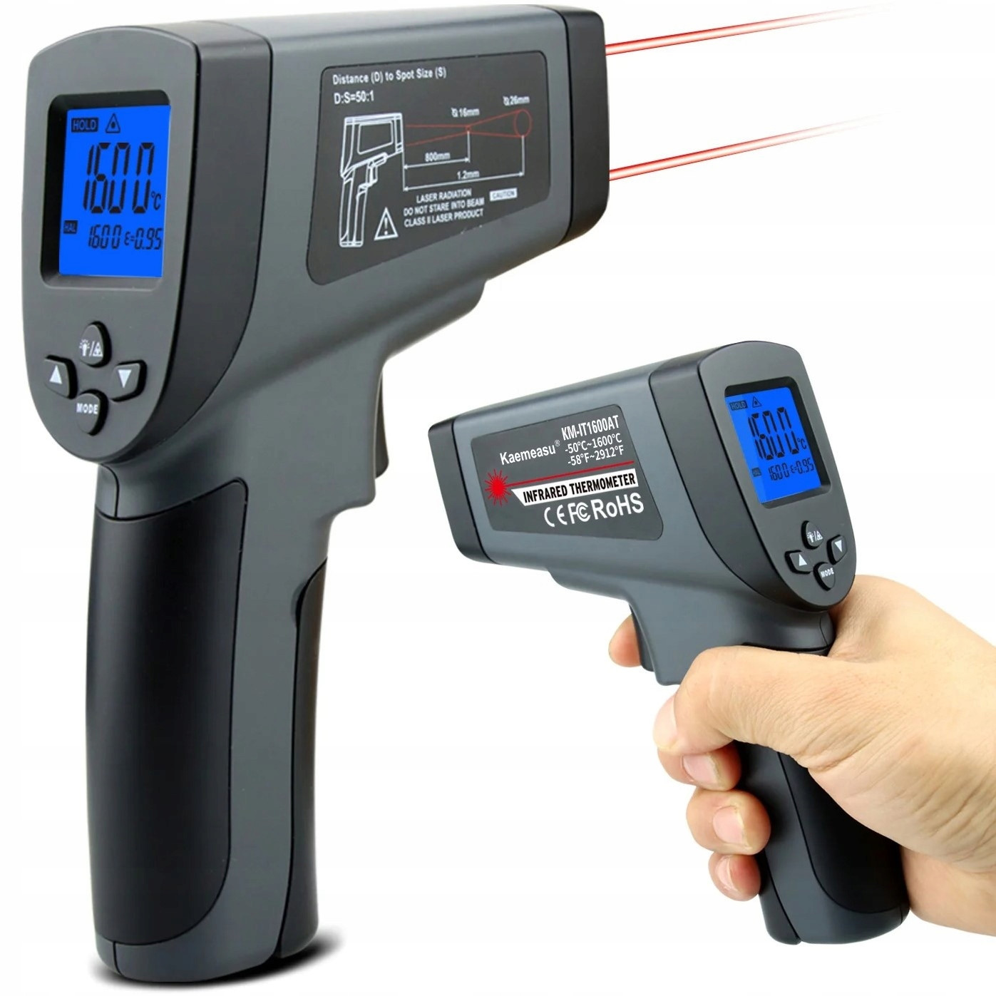 Laserový pyrometr infračervený měřič teploty -50 C 1600 C stupňů