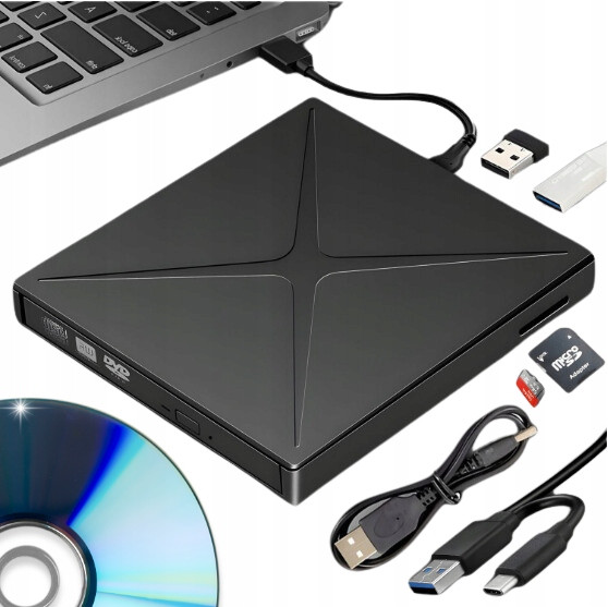 Cd-r/dvd-rom/rw mechanika externí Usb-c 3.0 vypalovačka Přehrávač čtečka Sd