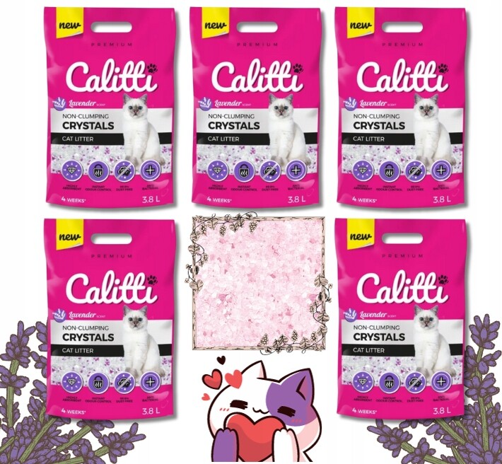 Calitti Crystals Lavender silikonové stelivo Bezprašné pro kočky 5 x 3,8L