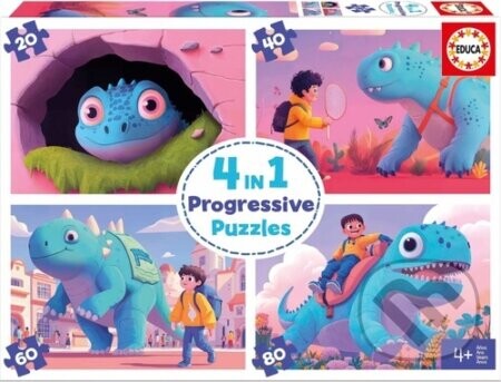 Puzzle Přátelští dinosauři 4v1 (20,40,60,80 dílků) - Educa