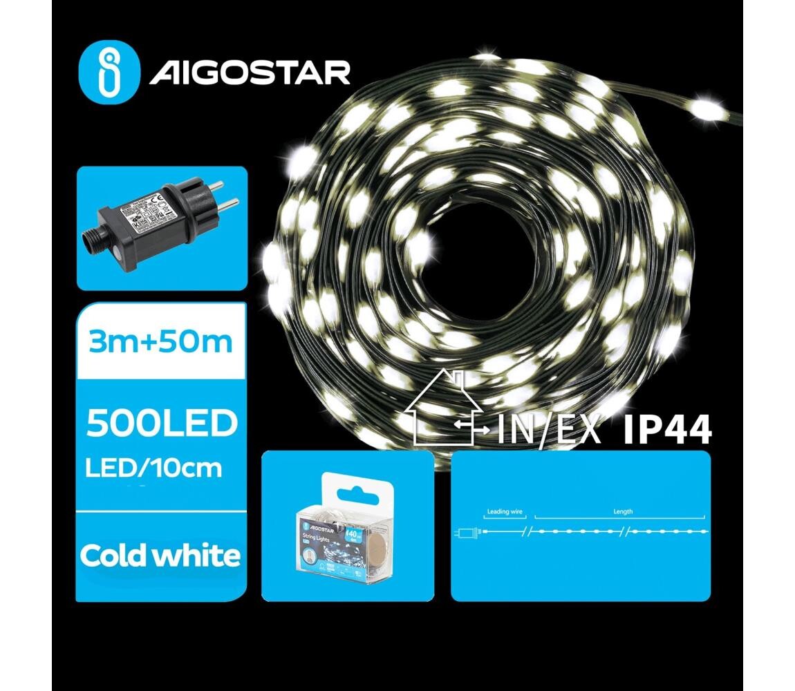 B.V.  - LED Venkovní vánoční řetěz 500xLED/8 funkcí 53m IP44 studená bílá B103031S0