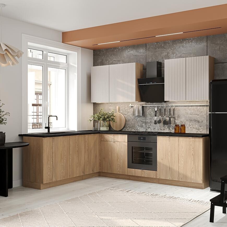 Kuchyňská linka Sofia 200x260 cm béžová/dub cremona