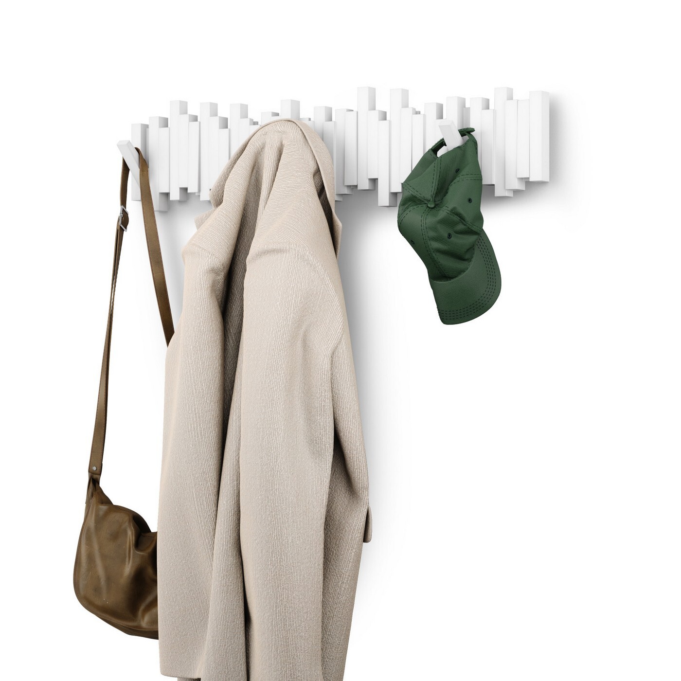 Nástěnný věšák s výklopnými háčky 8 Umbra Sticks - bílý