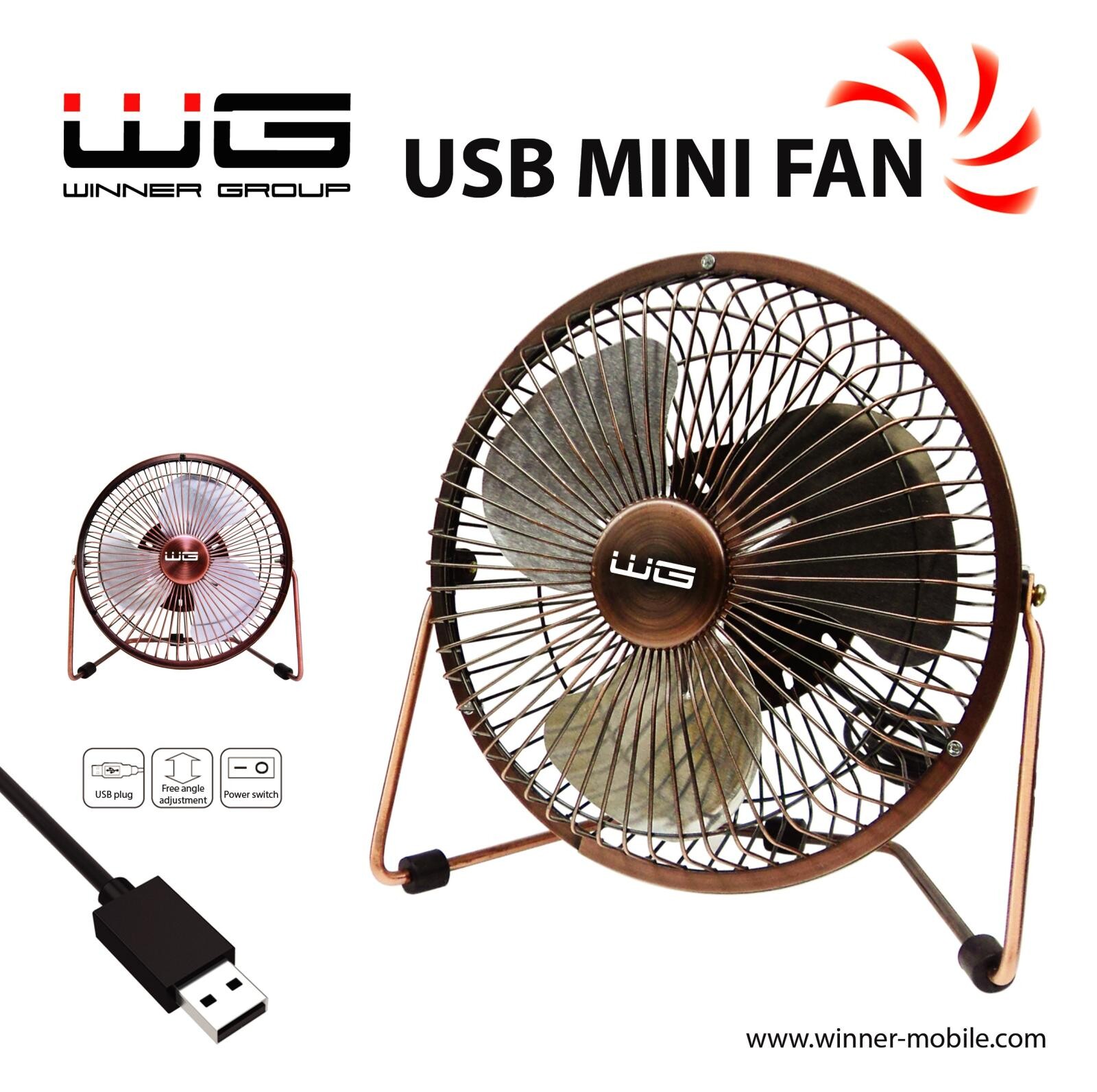 WG - Ventilátor USB mini fan 6inch, bronzový