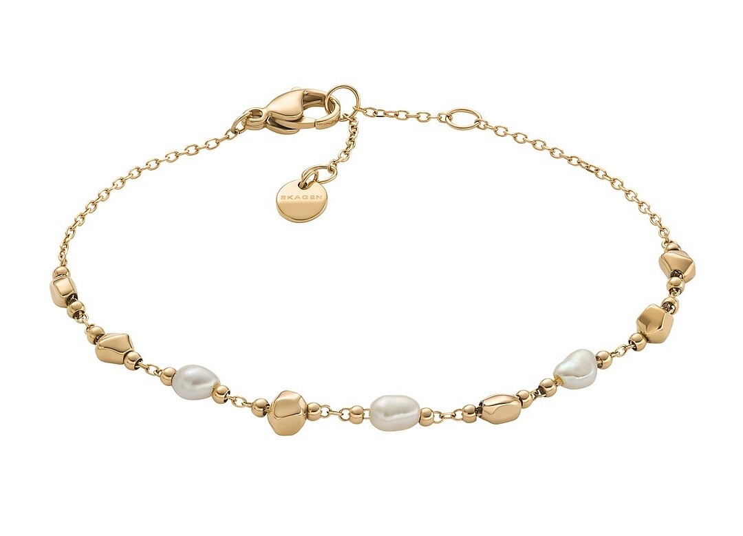 Skagen Slušivý pozlacený náramek s pravými perlami Agnethe SKJ1880710