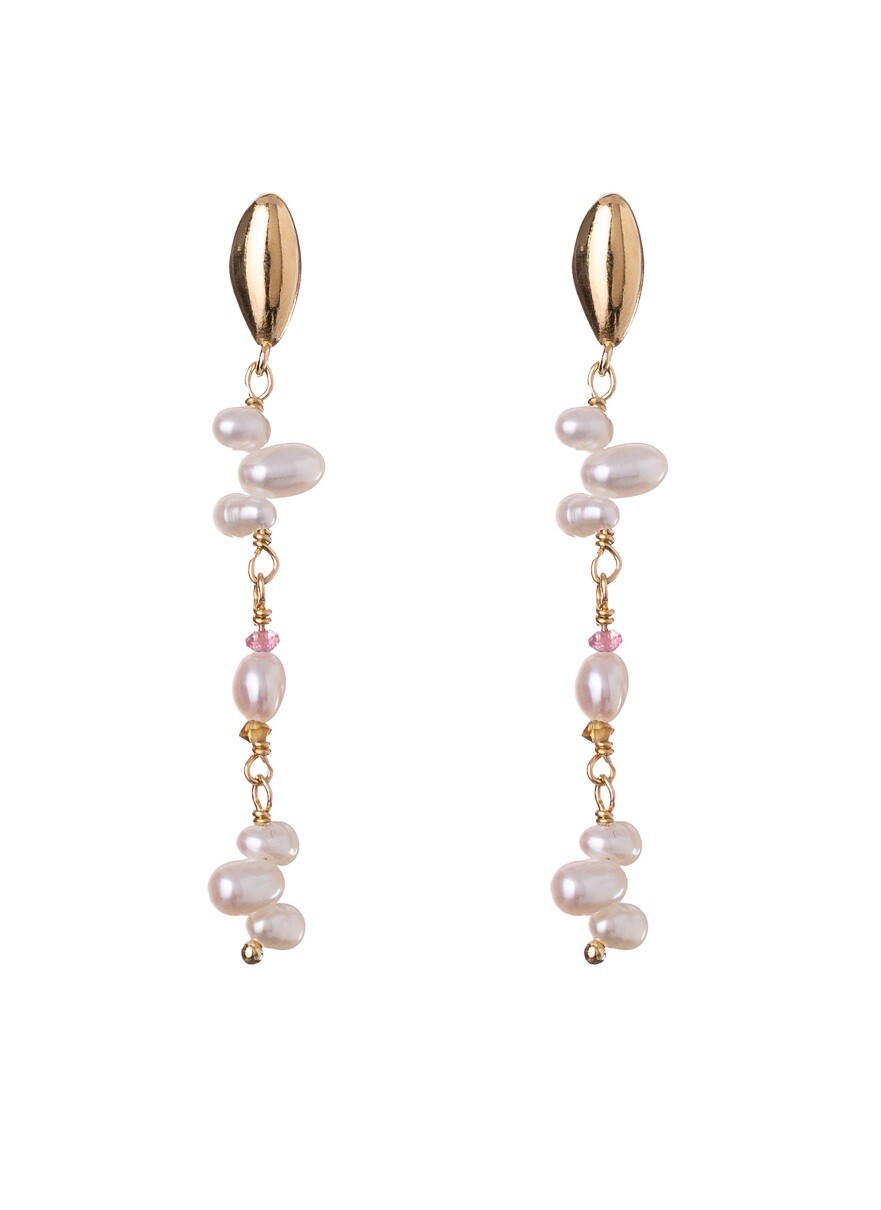 Alisia Visací pozlacené náušnice s perlami a turmalínem AL4660.01.000