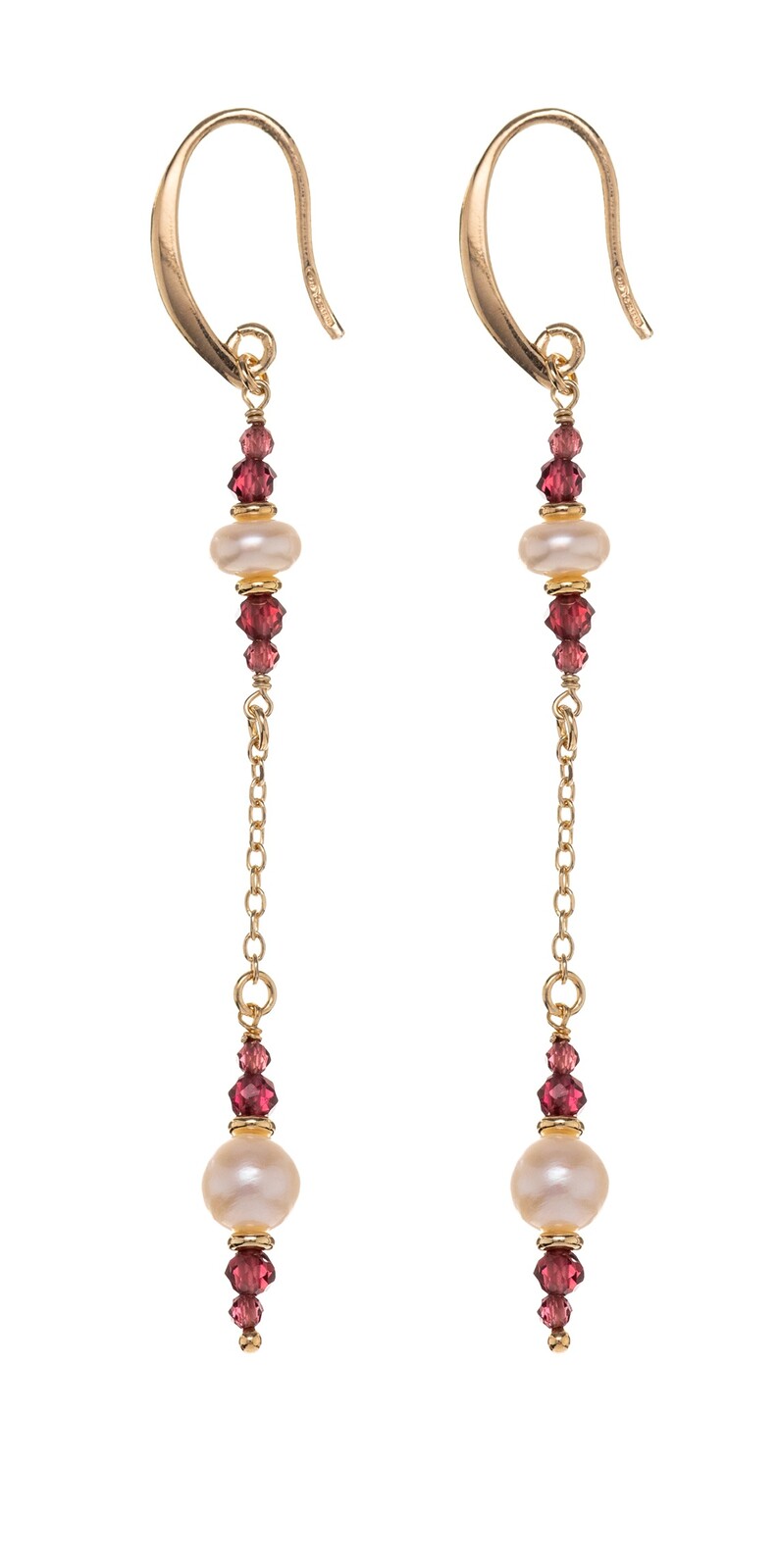 Alisia Dlouhé pozlacené náušnice s granáty a pravými perlami AL5183.01.029