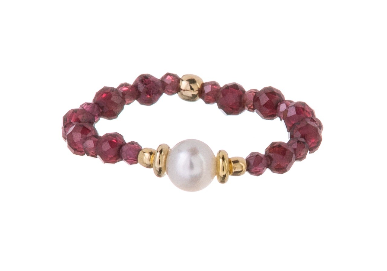 Alisia Krásný korálkový prsten s pravou perlou a granátem AL5185.01.029.D 57 mm