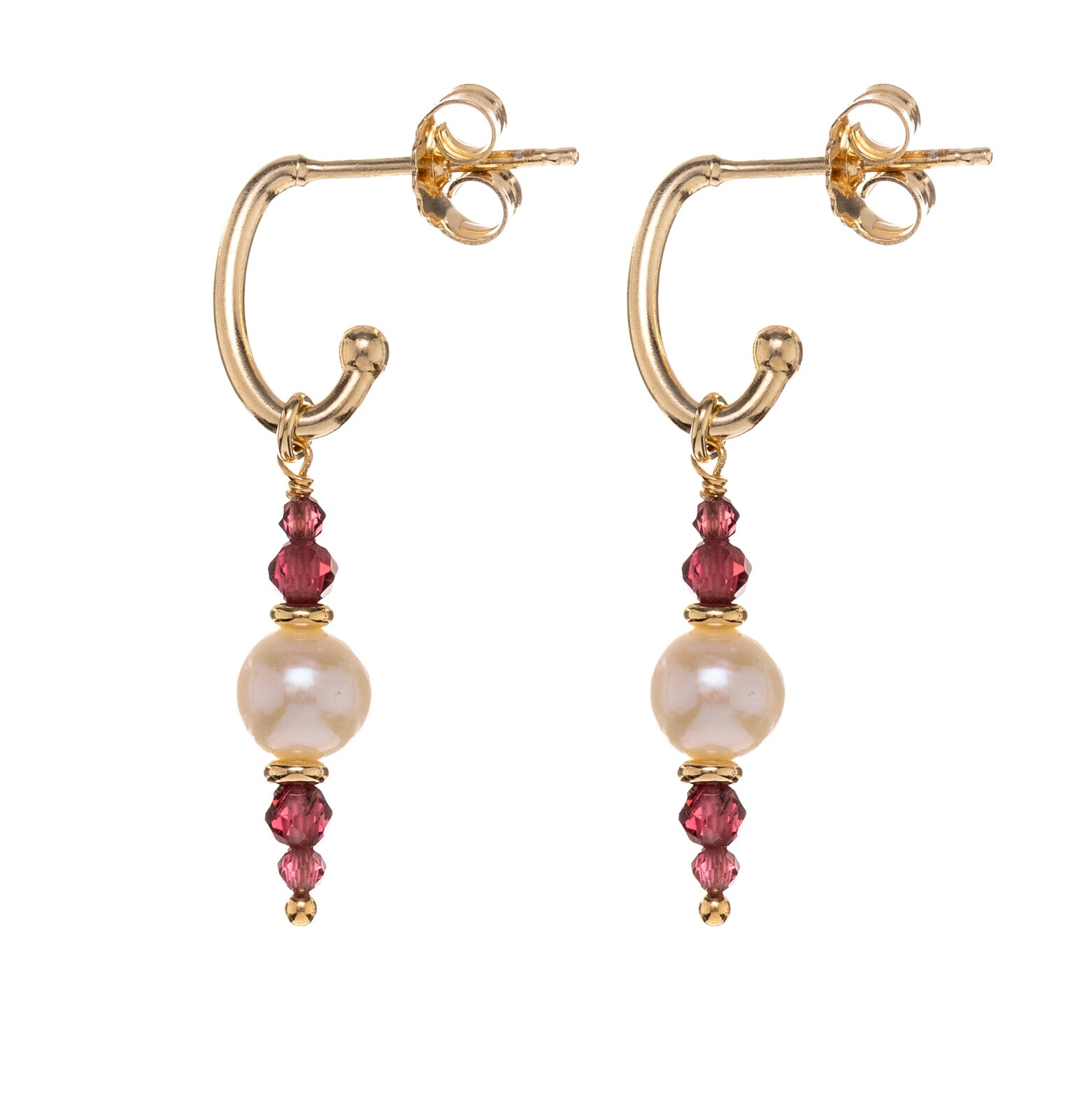 Alisia Visací pozlacené náušnice s granáty a pravými perlami AL5184.01.029