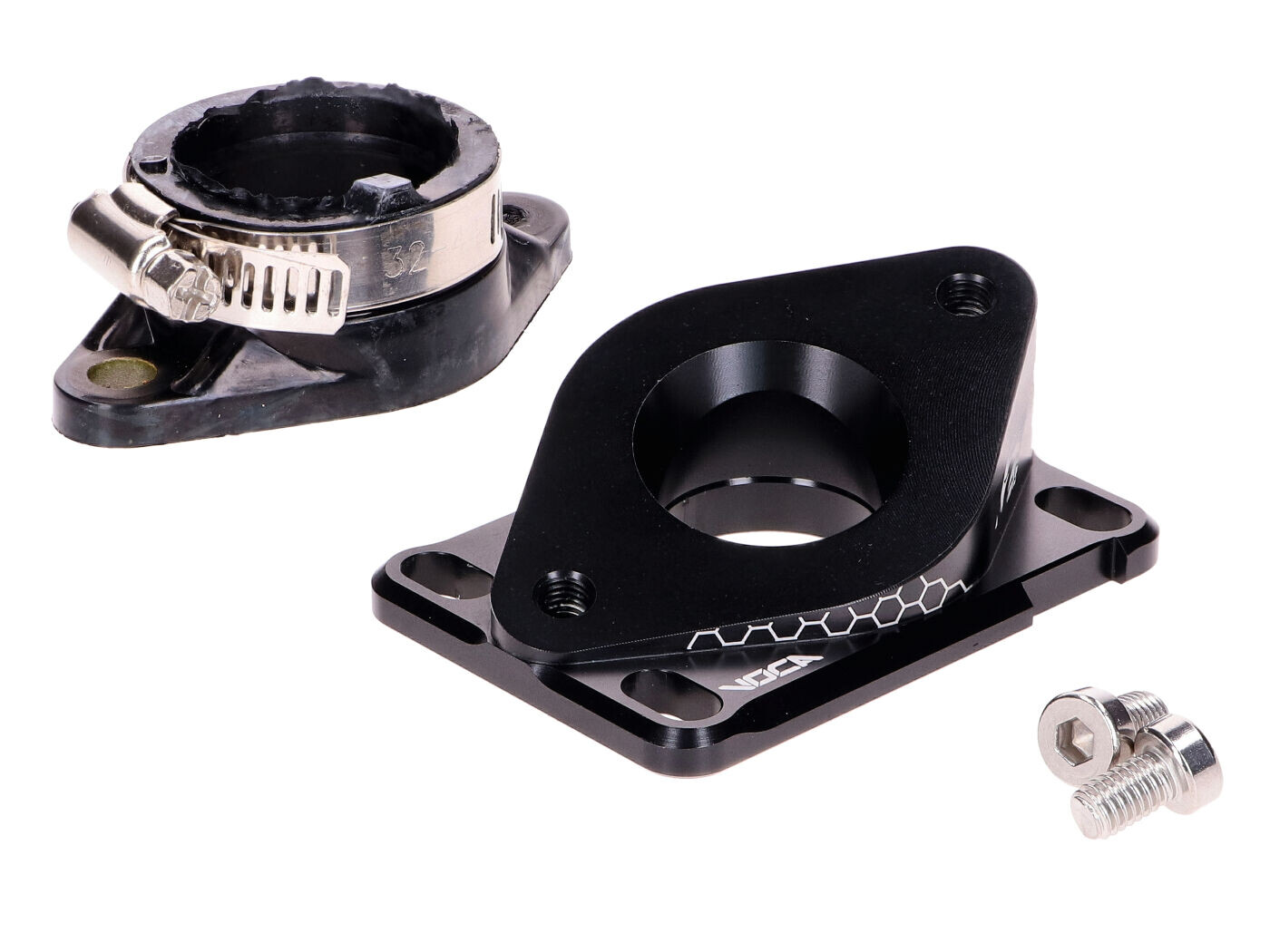 Voca Racing Sací příruba VOCA hliníková CNC PWK 21–28 mm černá pro Minarelli AM6, Derbi