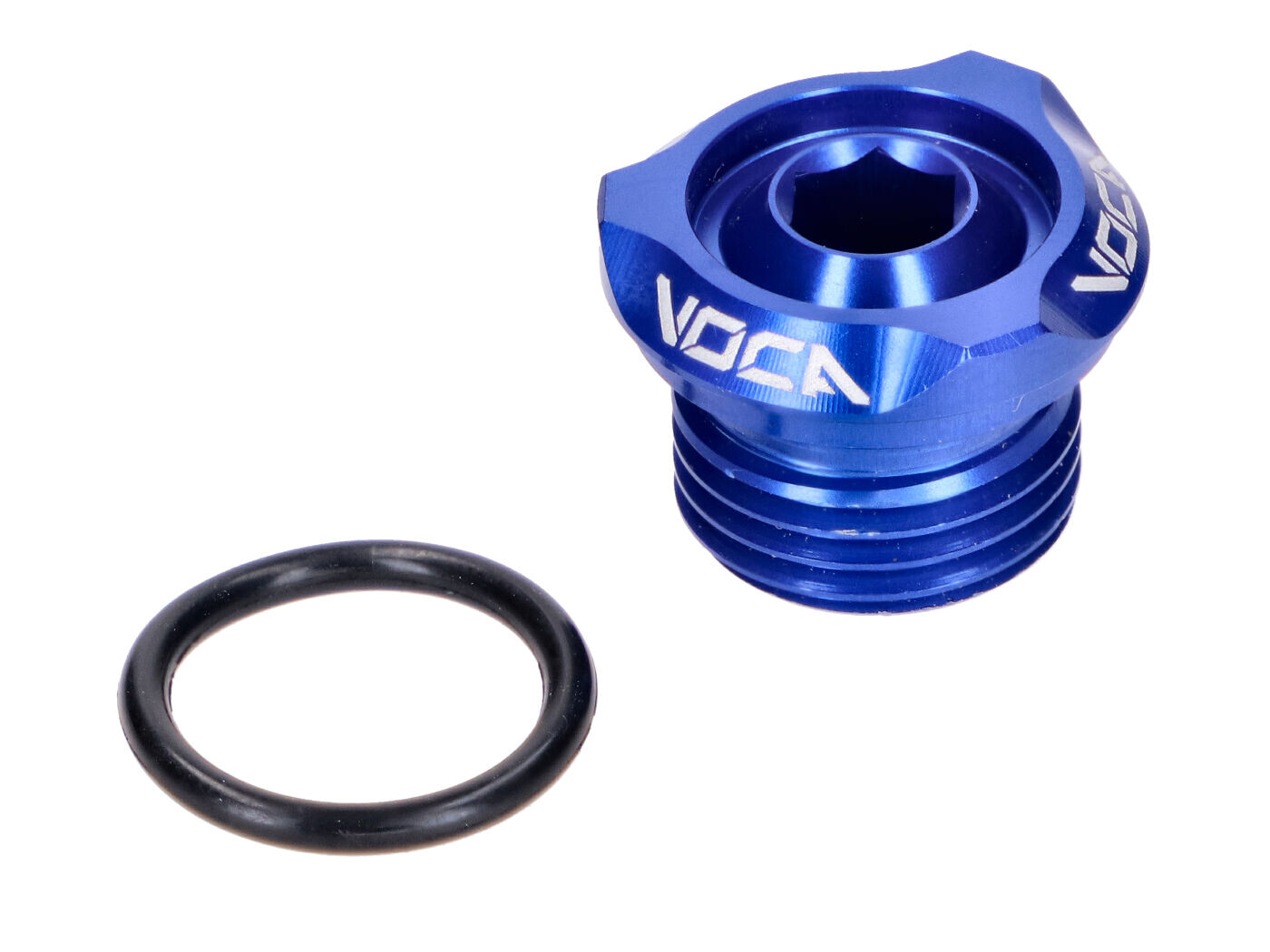 Voca Racing Plnicí zátka oleje VOCA V2 CNC modrá pro Derbi EBE, EBS, D50B