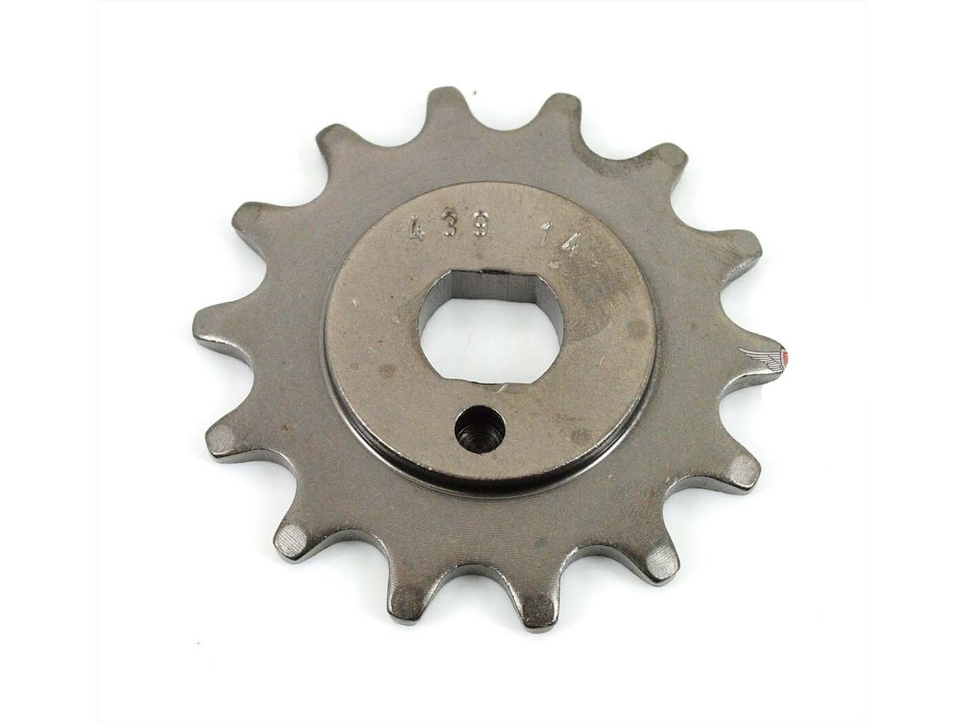 Pastorek Esjot ocelový 14 zubů 15x12 mm pro Kreidler Florett Eiertank typ K54/0M, LF LH K54/32 D, 3rychlostní Mokick, Mustang Enduro, Flory MF12, MF13, MF20, MF22, MF23, Flott MF24, MF25