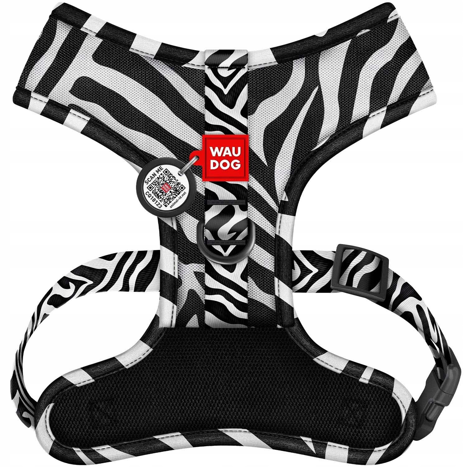 Waudog Mesh postroj pro psa prodyšný s Qr adresářkou, vzor „Zebra“, L