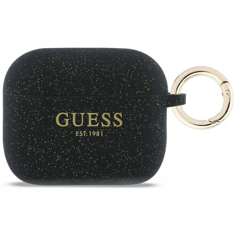 Pouzdro Guess Silicone Glitter Ring pro AirPods Pro 3, černé