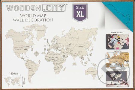 Mapa Sveta XL – korálová - WOODENCITY