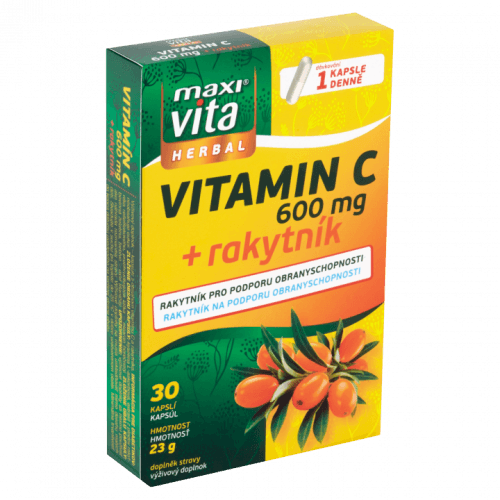 MaxiVita Herbal Vitamin C 600 mg + rakytník 30 kapslí 23g