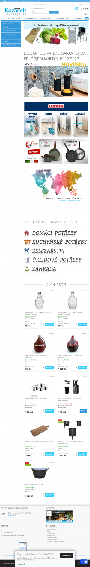 Vzled internetové stránky obchodu Kozáček Velkoobchod s.r.o.