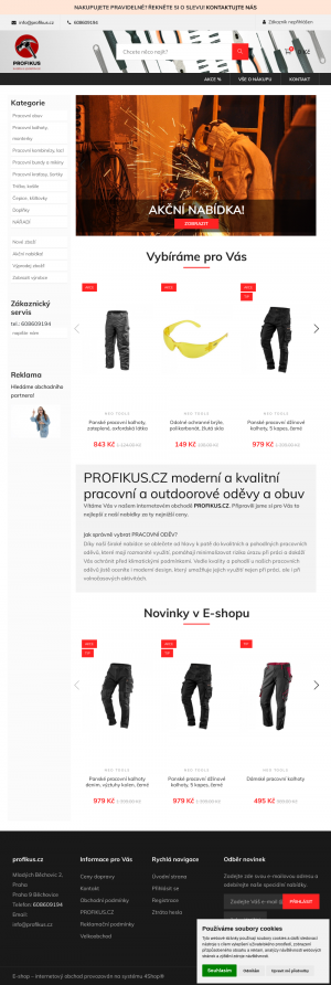 Vzled internetové stránky obchodu PROFIKUS.CZ moderní a kvalitní pracovní oděvy a obuv