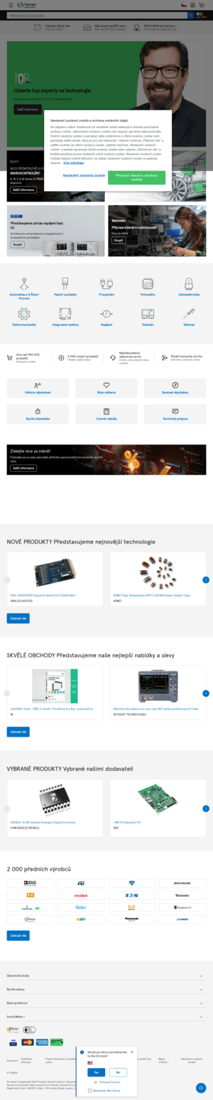 Vzled internetové stránky obchodu Farnell Česká republika