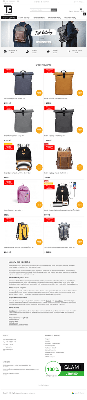 Vzled internetové stránky obchodu TopBatohy.cz