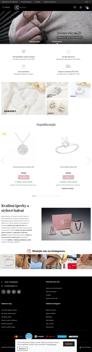 Vzled internetové stránky obchodu https://www.bangles.cz/