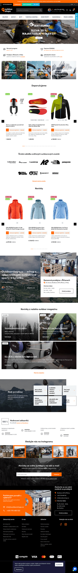 Vzled internetové stránky obchodu Outdoor Shops