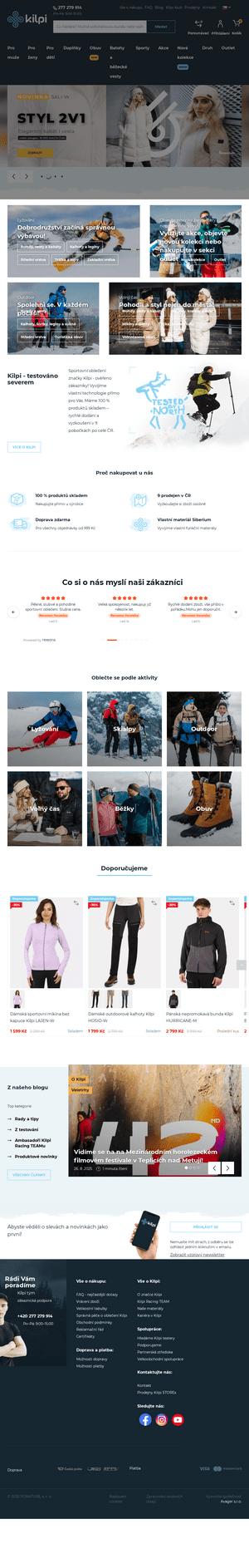 Vzled internetové stránky obchodu Kilpi