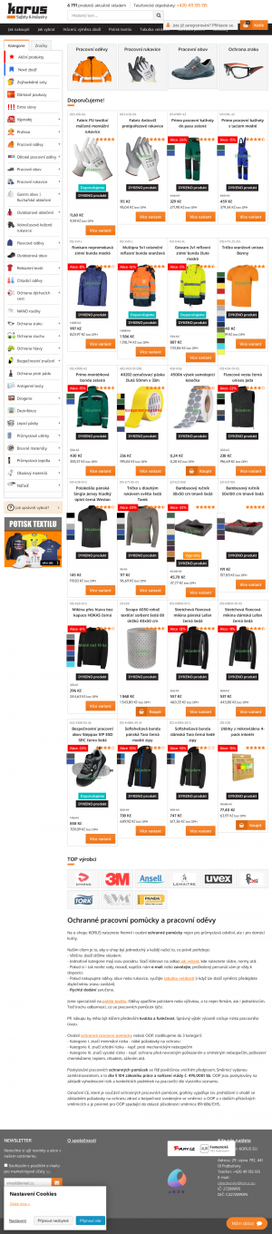 Vzled internetové stránky obchodu Korus e-shop