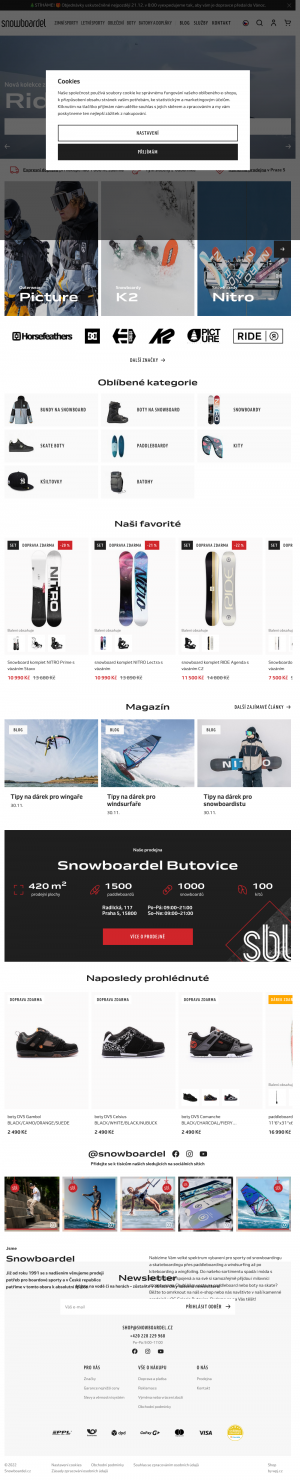 Vzled internetové stránky obchodu Snowboardel