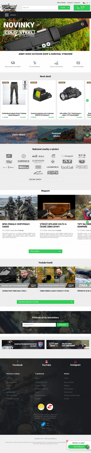 Vzled internetové stránky obchodu Top-ArmyShop.cz