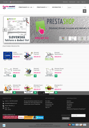 Vzled internetové stránky obchodu Presta-modul.shopmk.cz – moduly pro PrestaShop