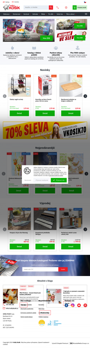 Vzled internetové stránky obchodu VelkýKošík.cz